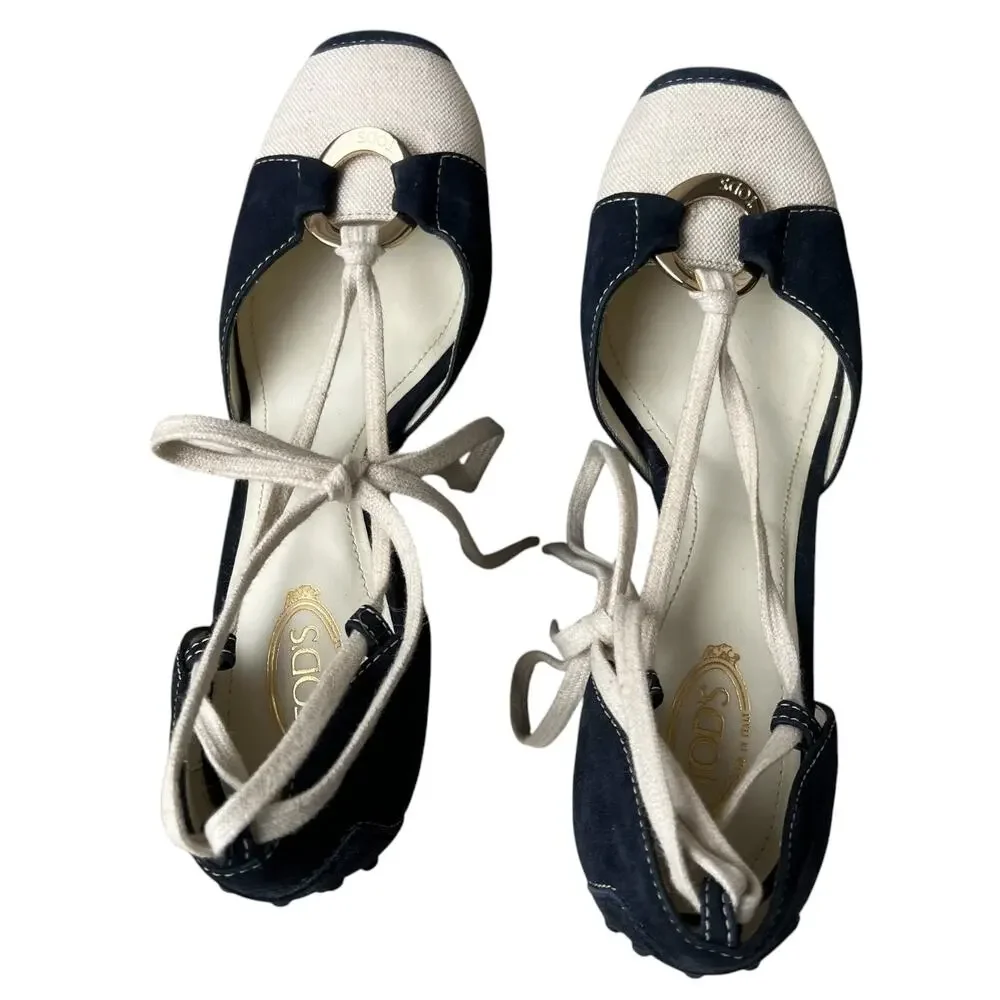 Tod's Made in Italy Nautical Wedge Heels Sz 38.5 As-Is